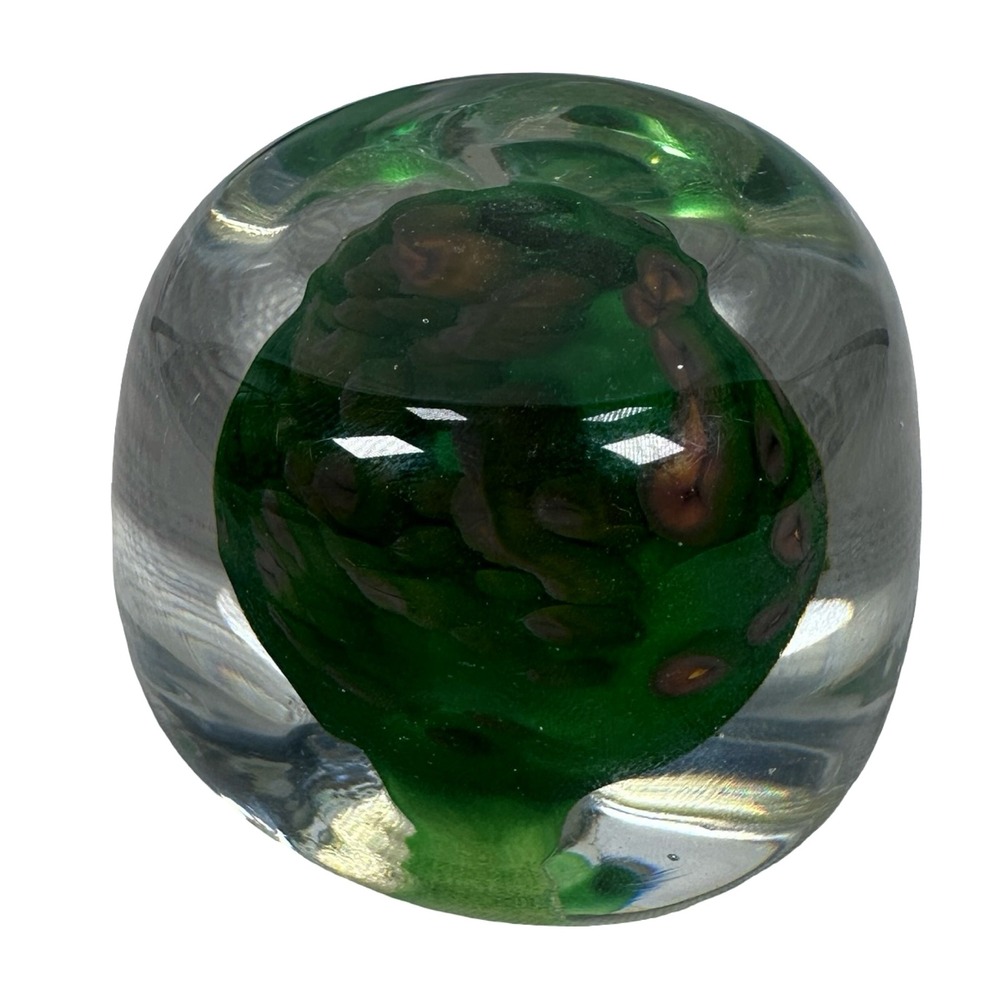 Artisan Signed Green Amber Art Glass Paperweight‎ Sphere 2004 Signed Orb - Picture 4 of 11